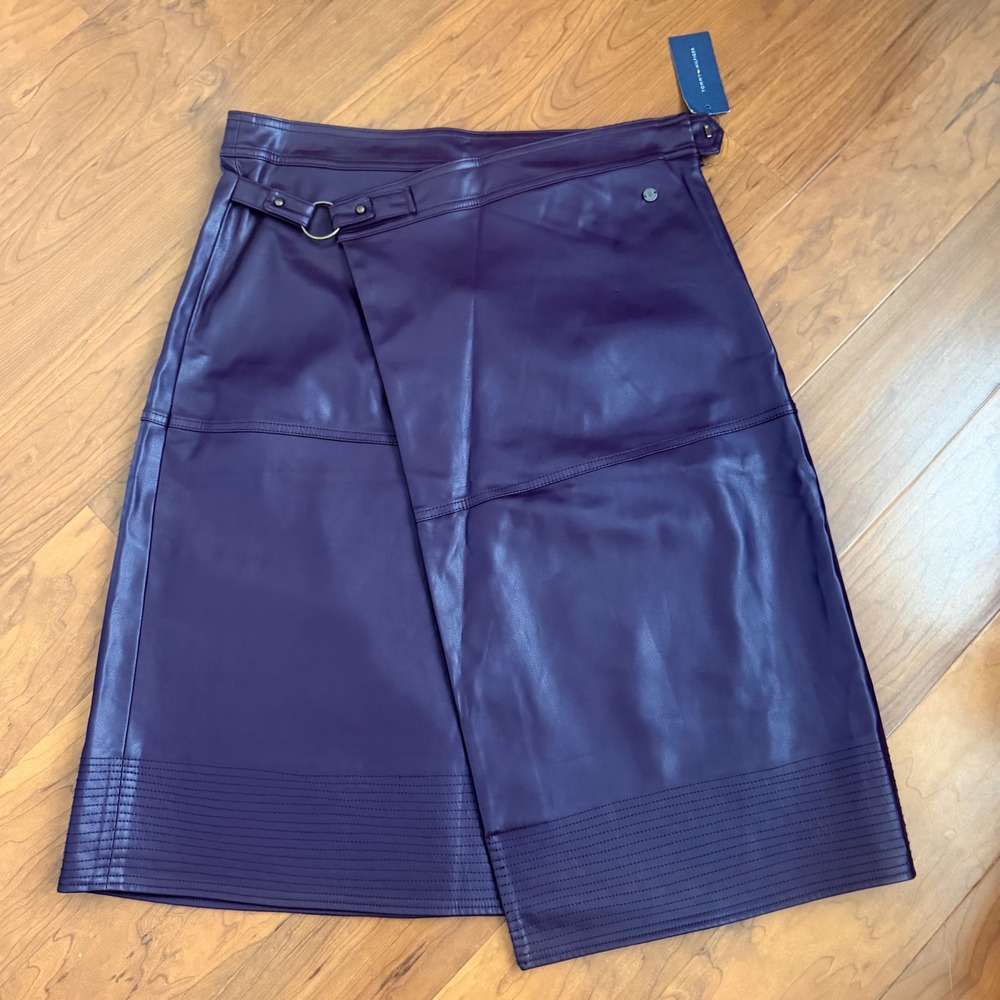 Tommy Hilfiger Faux Leather Midi Skirt A-Line Buckle Size 8 NWT